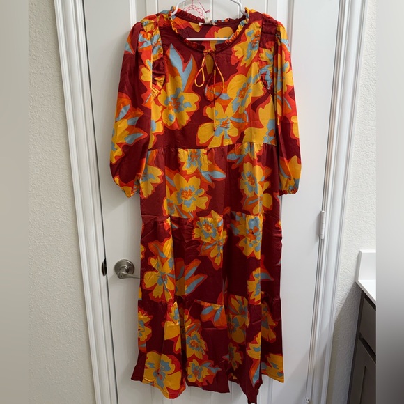 NWT Umgee Floral Long Sleeve Midi Dress sz M - Picture 3 of 8